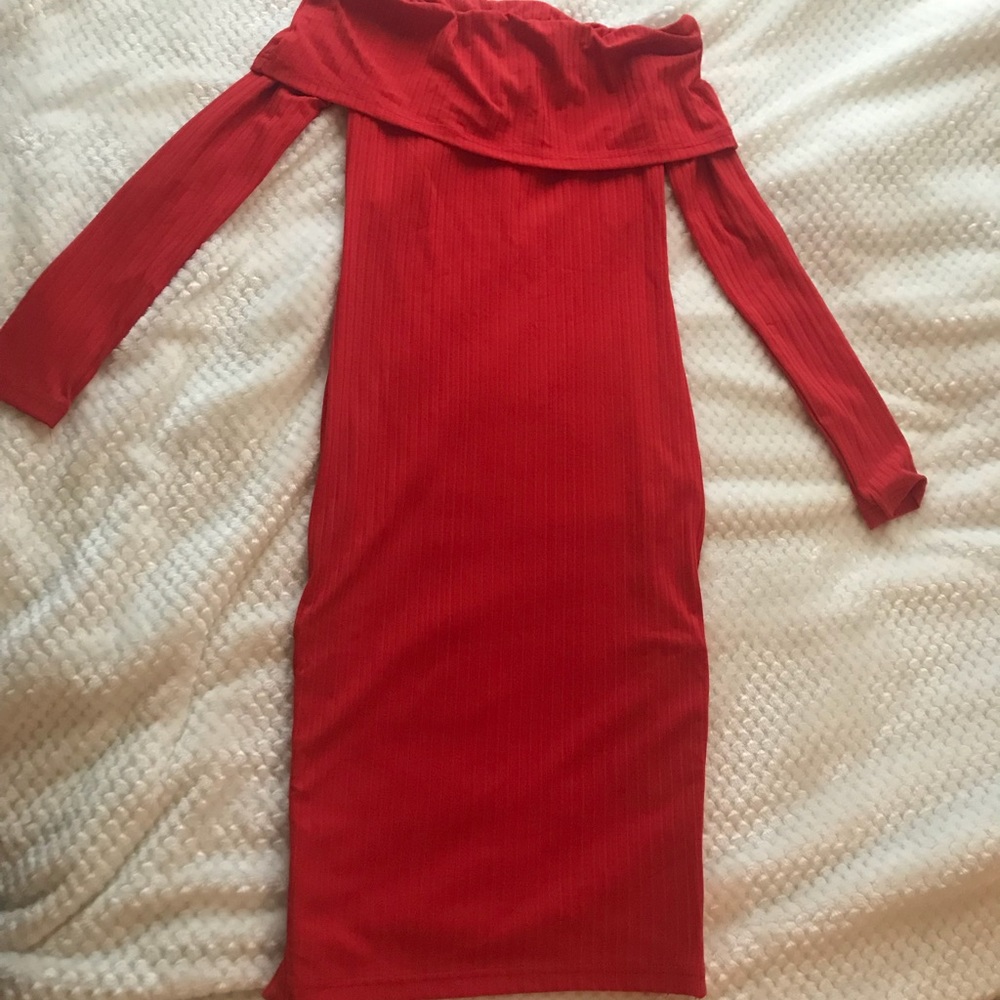 off the shoulder button side ribbed dress - Picture 2 of 4